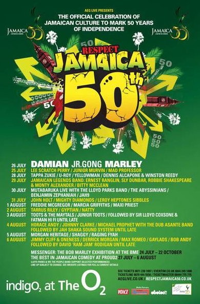 [Event] Respect Jamaica 50th: Celebration of Jamaican Culture to be held at the indigo O2 - July 25th to August 6th